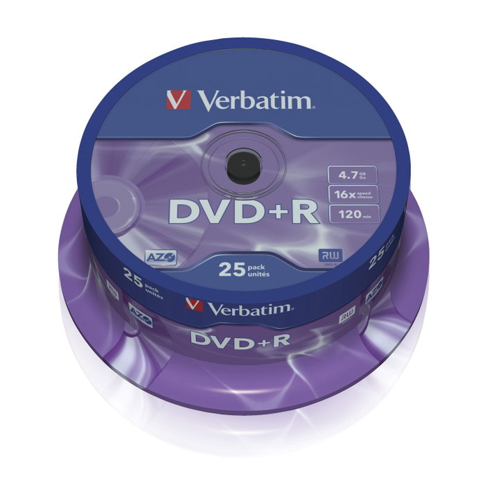 Verbatim DVD+R Advanced AZO 4,7 GB 16x - Pack de 25 unidades, Plata mate
